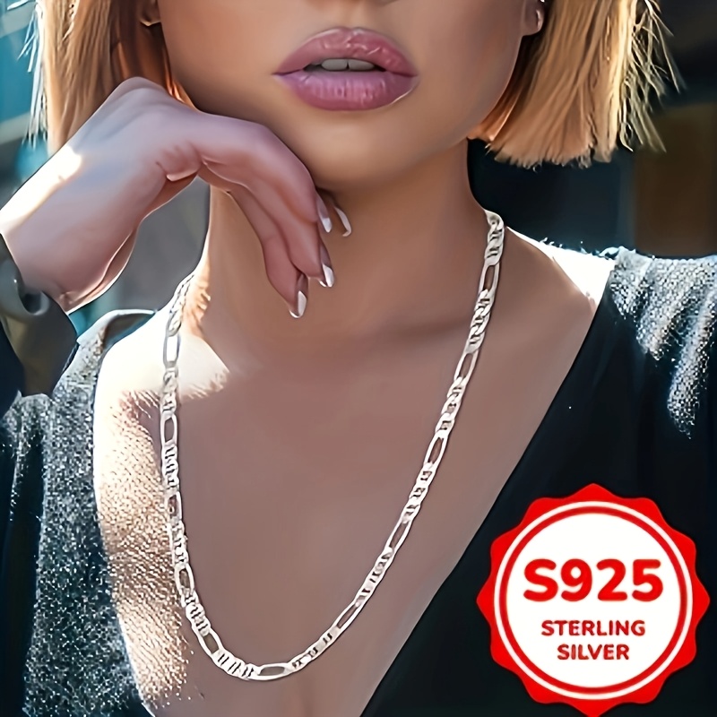 TEMU Elegant Sterling Silver Necklace - Unisex Jewelry, Ideal Gift For Valentine's Day, Total Weight Of Product (3.68g)