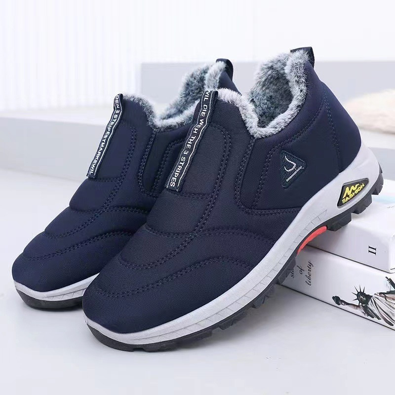 mens sneakers fleece lined low shoes warm padded slip on solid