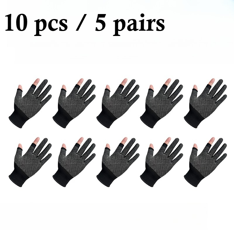 TEMU 10pcs Gants de Pêche - Gants Creux à Deux Doigts, Gants de Cyclisme, Pêche Air Toutes Saisons, Vélo, Randonnée - Lavable en Machine ou à ,