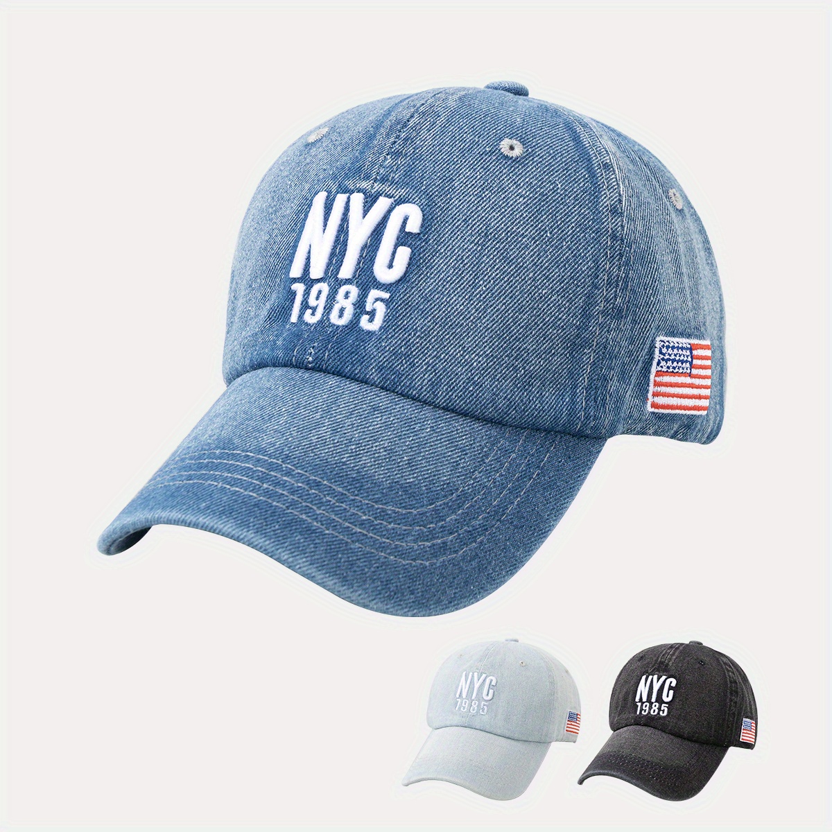 1pc &*;NYC&*; Embroidered Name, Side American Flag Embroidery Minimalist  Casual Dad Hat, Adjustable Size Baseball Cap, Suitable for Travel and Daily 