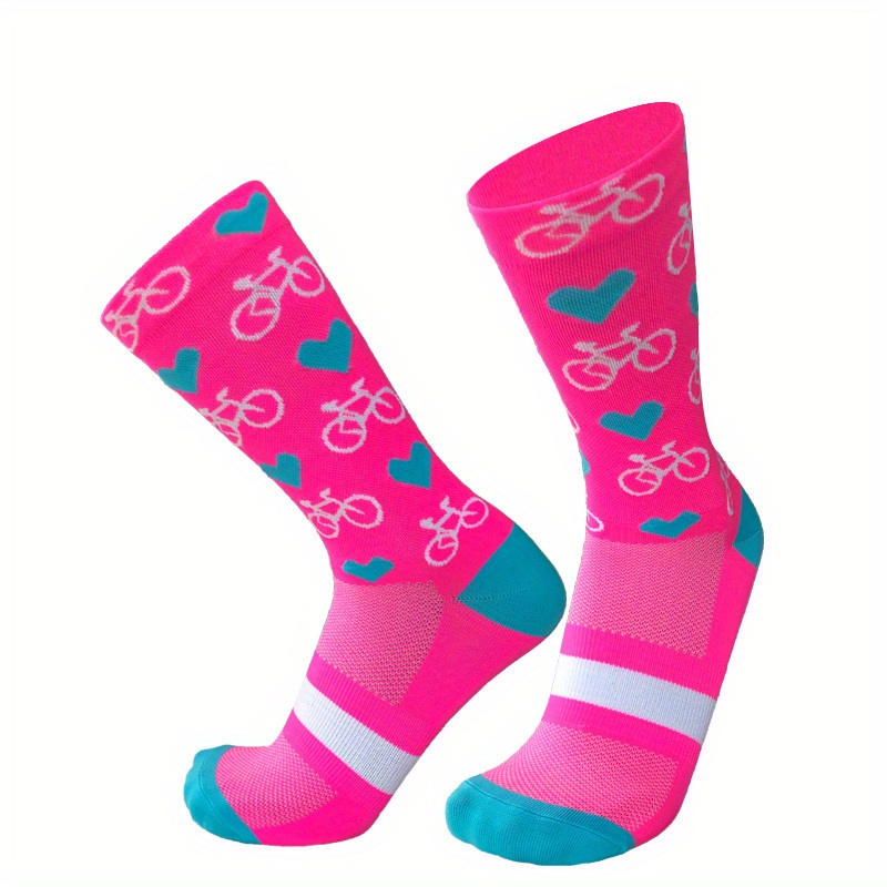 TEMU New Professional Sports Pro Cycling Socks Men Women Compression Road Bicycle Socks Mountain Bike Socks Racing Socks Heart Pattern