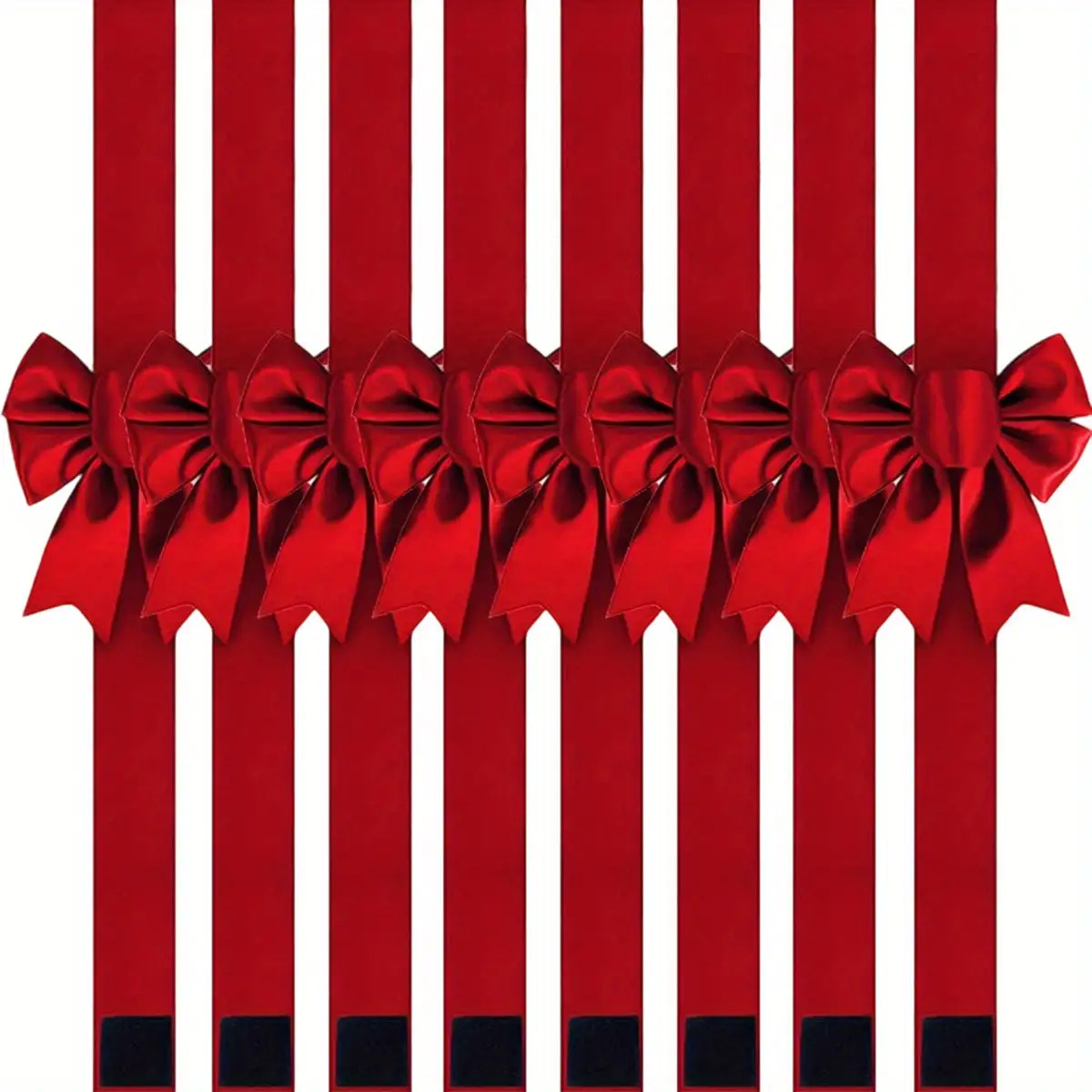 TEMU 8 Bow Set- Elegant Texture- Similar Polyester Bows With Black Tips And White Dots, Pre-made Or Pre-assembled With Adhesive Strips For Easy