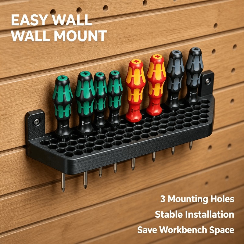 TEMU Wall-mounted Screwdriver Rack, Hexagonal Hole Screwdriver Organizer, Workshop Garage Workbench Tool Storage Rack, Multifunctional Shelf, Utility