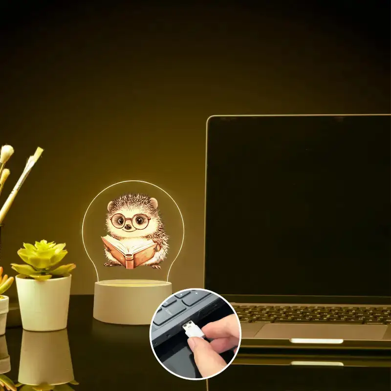 1pc hedgehog night light cute hedgehog reading with glasses usb powered led bedside lamp warm white light for bedroom living room study birthday housewarming gift for book lovers home decor safe low voltage 36v ideal adults Product details 7