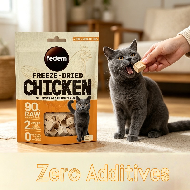 chicken   freeze dried cat snack 90 animal protein 0 artificial additives high quality protein and   natural rosemary   suitable for cats and dogs   rewards perfect gift for cat enthusiasts Product details 3