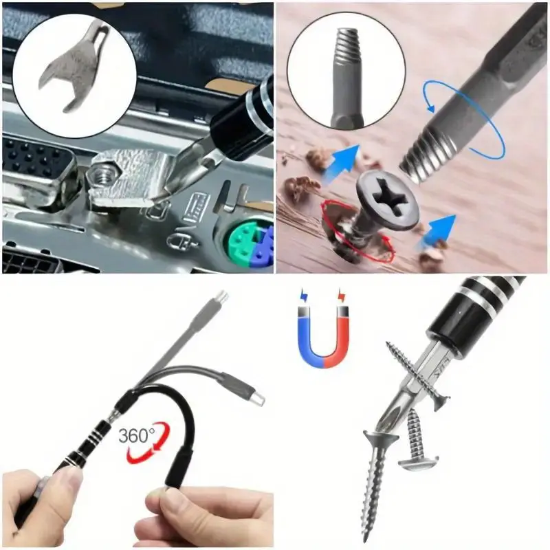 138in 1 precision screwdriver set diy repair tool kit with steel bits for iphone tablet watch camera mini wrench stripped screw extractor magnetic non slip handle tweezers grey red Product details 2