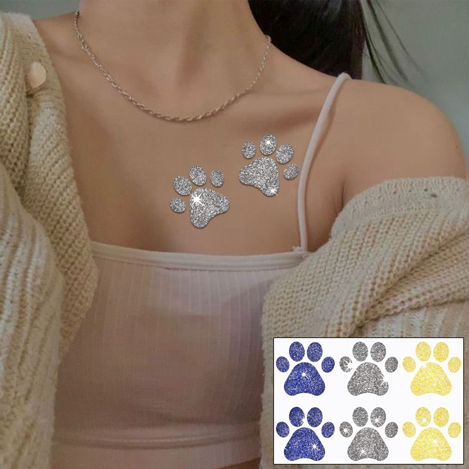 TEMU 4 Sheets Of 24pcs Glitter Dog Paw Tattoos Paw Temporary Tattoos Paw Face Tattoo Stickers Body Accessories Pupply Pet Tattoo