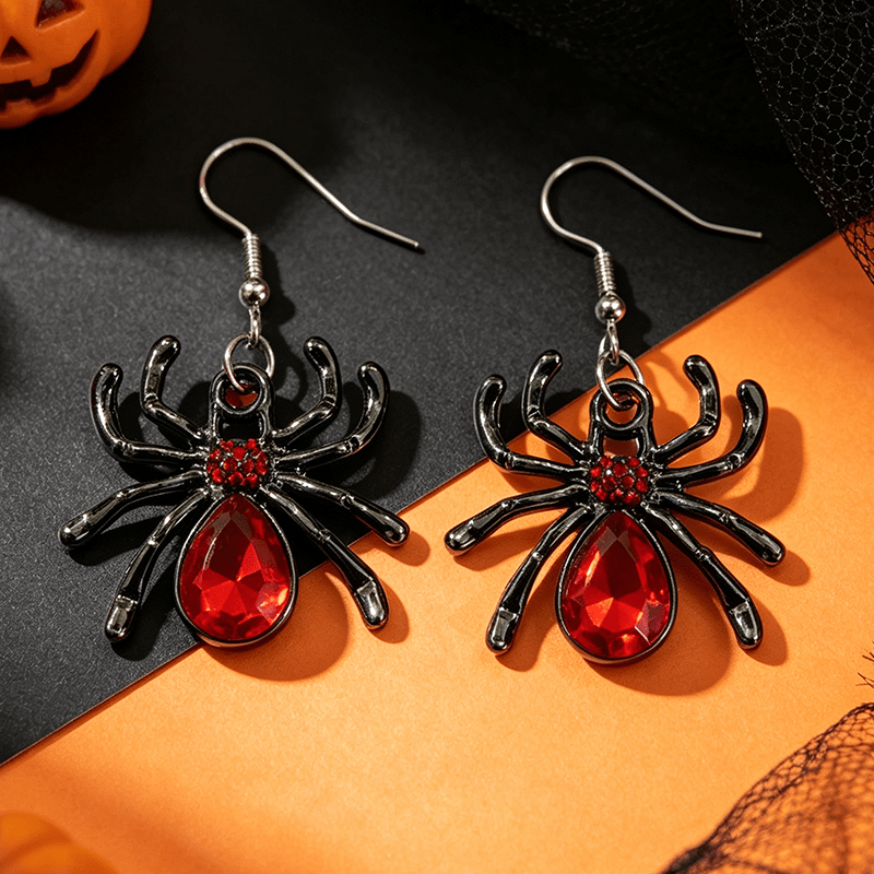 Women's Gothic Style Red Bead Spider Drop Earrings