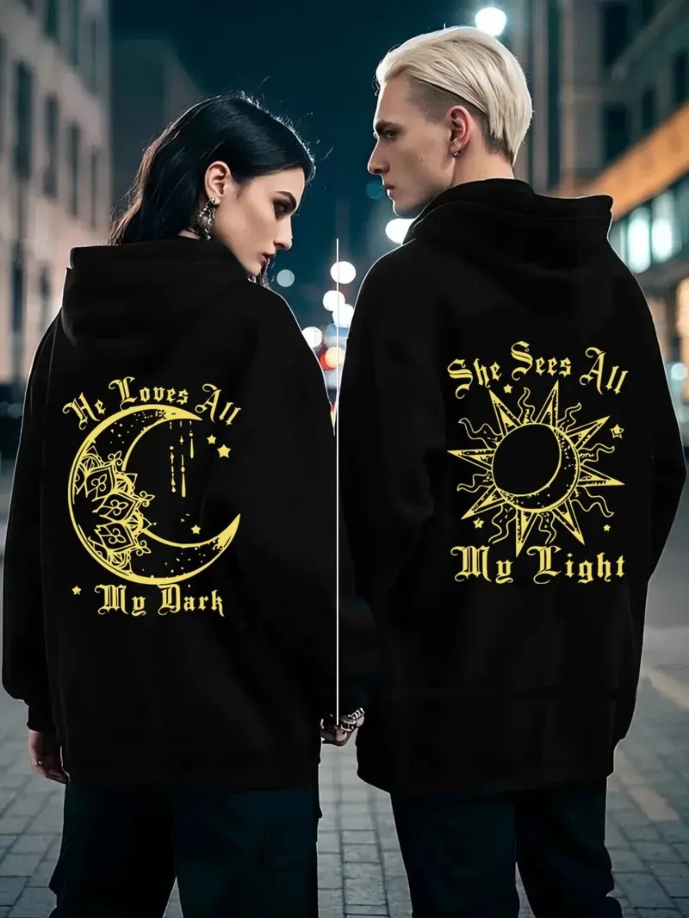 Sudaderas de pareja coincidente para &*;* toda mi luz&*; y &*;* toda su  oscuridad&*; Estampados de luna y sol, sudaderas informales con