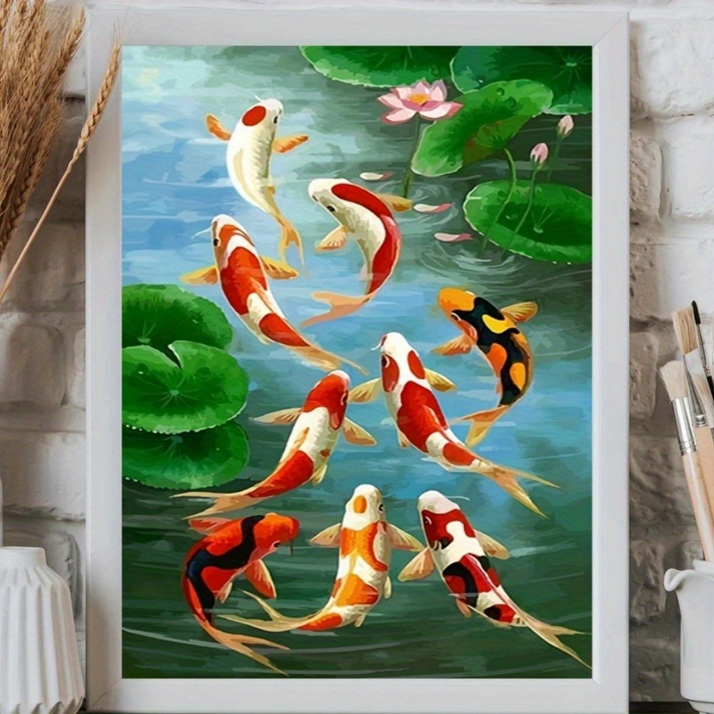 TEMU Impression sur toile Koï et Lotus Vifs, 12x16 Pouces – Décoration Murale Cadre avec , Parfaite , ou – Cadeau Créatif pour le Nouvel An et Noël,