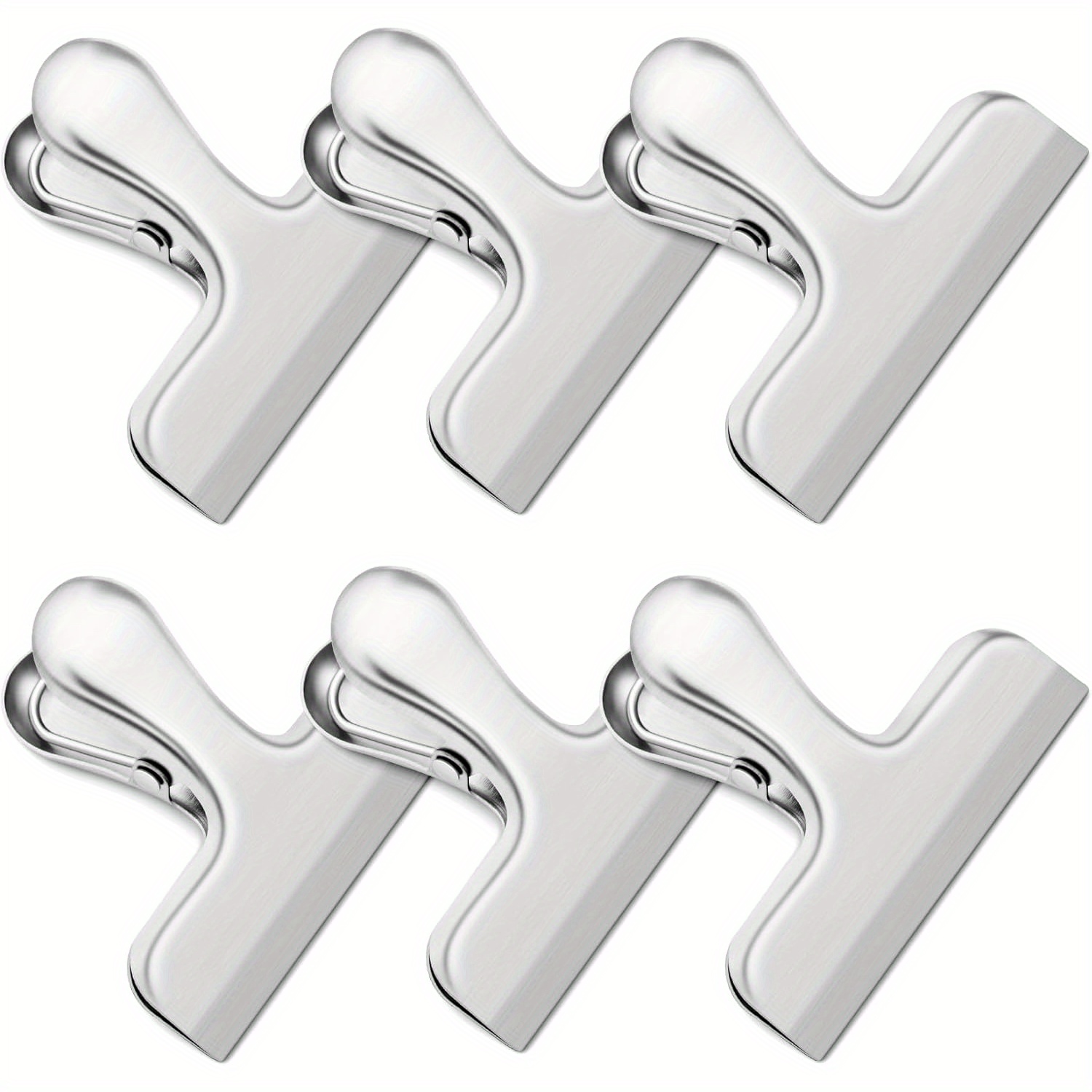 Image of 6pcs Stainless Steel T-shaped Sealing Clips, 4cm Office Document File Folder, Moisture-proof Food Bag Sealing Clips, Silvery Stainless Steel Sealing Clips