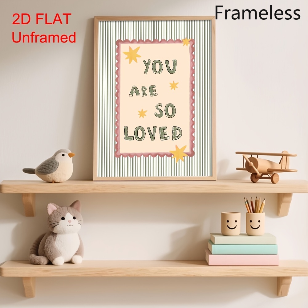 TEMU 2d Flat, 2d Flat, 1pc You Art Nursery Quote Canvas Poster Cute Pink Green Striped Affirmation Print Girly Room Aesthetic Decor Preppy Art