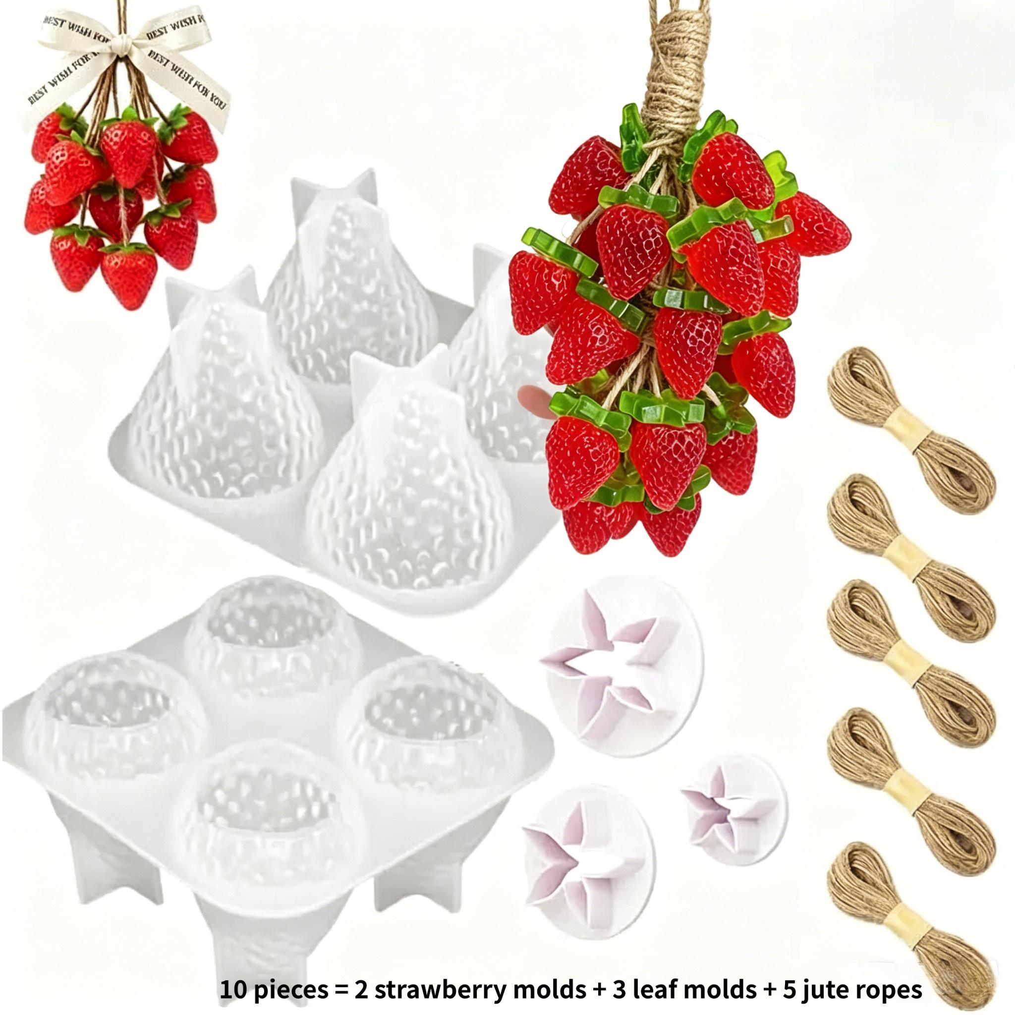 TEMU 10pcs/6pcs Delicate 3d Strawberry Mold Kit With Jute Rope And Flower Additions For , Candle, And Decoration, Perfect For Beginners And Gift