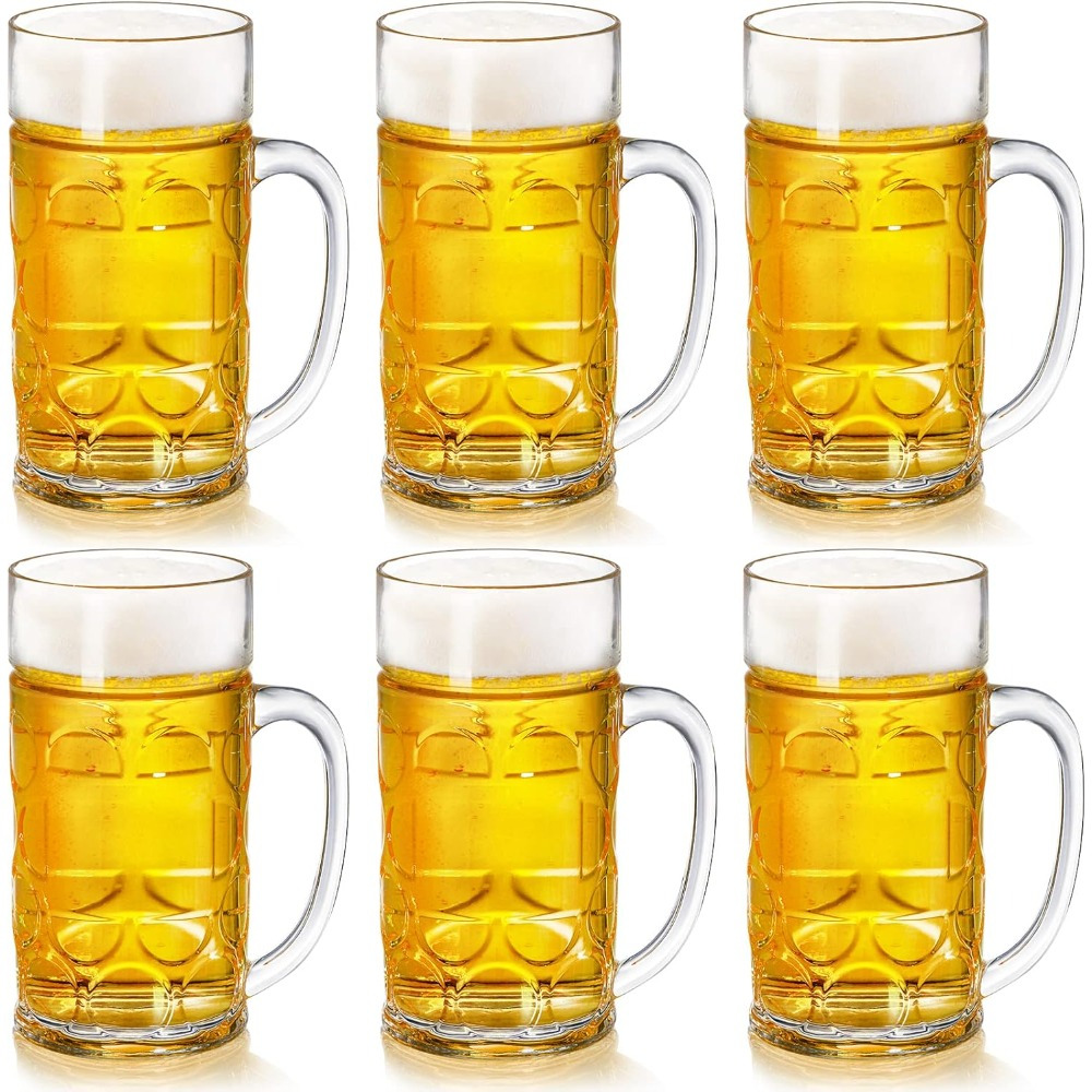 6 pack plastic beer mugs, 20 oz./ 600ml beer with handles, resuable beer drinking cups, clear large beer mugs for bar, beverages, alcohol, freezable, bpa free - home & kitchen