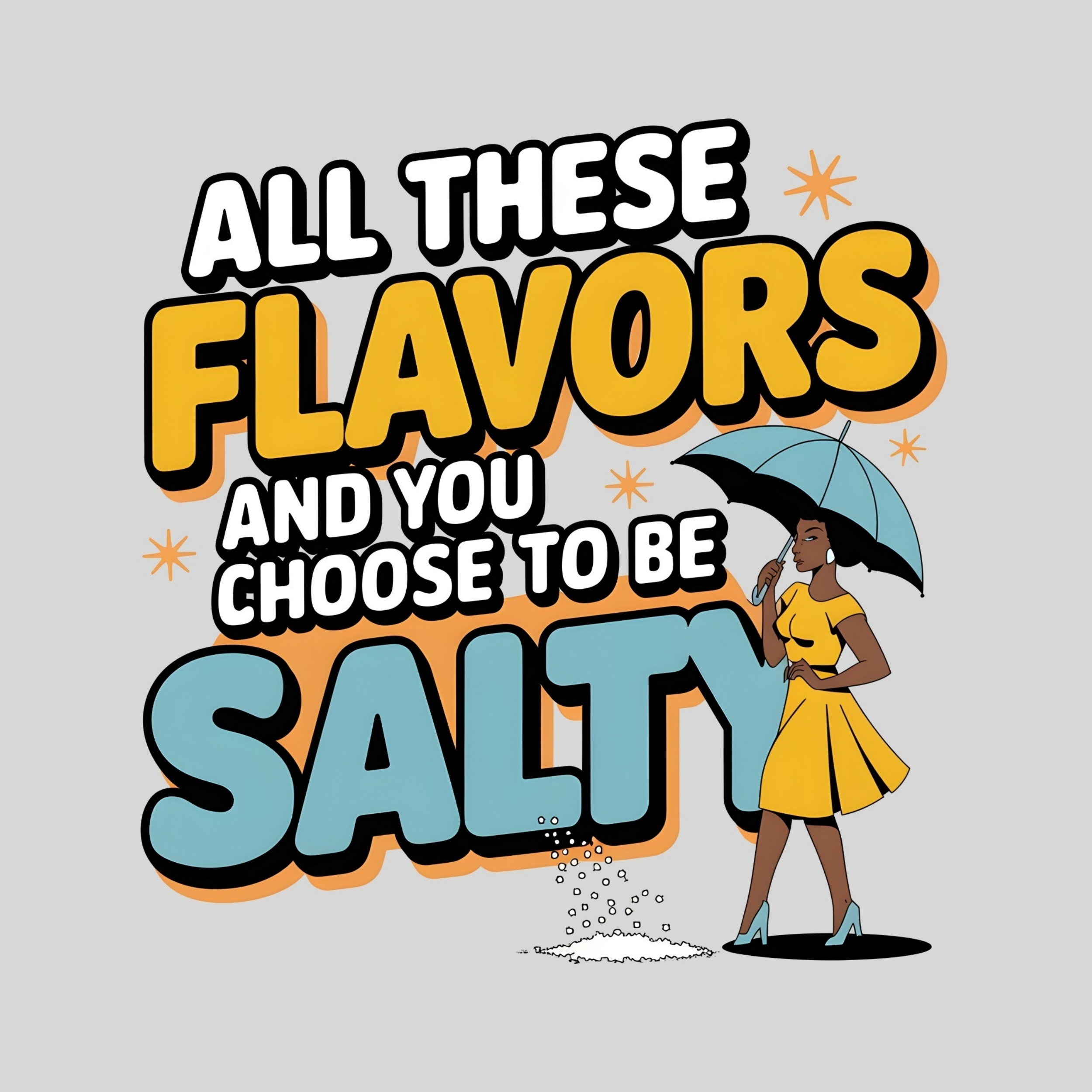 TEMU 1pc Funny "all Flavors & To Be " Heat Transfer Sticker - Princess Umbrella Print Cartoon Decal With Salt Shaker & For Diy T-shirts, Jeans,