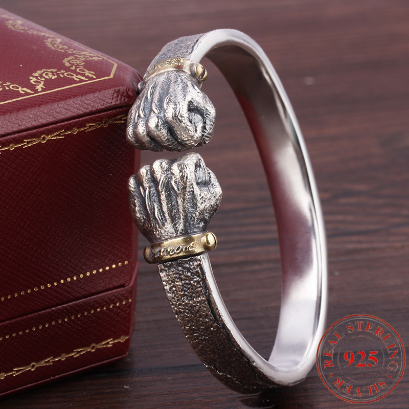 TEMU Fashionable 925 Sterling Silvery Bracelet, Unisex 3d Boxing Power Bracelet, Ideal Gift For