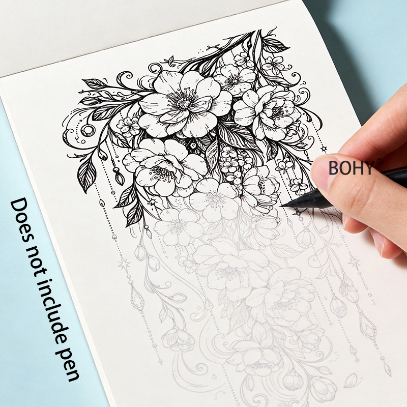 TEMU 1pc Adult Stress Relief Zen Doodle Line Drawing Tracing Coloring Book, A5 Size, 8.27x5.51inch, Featuring Intricate Mandala Patterns, Aesthetic