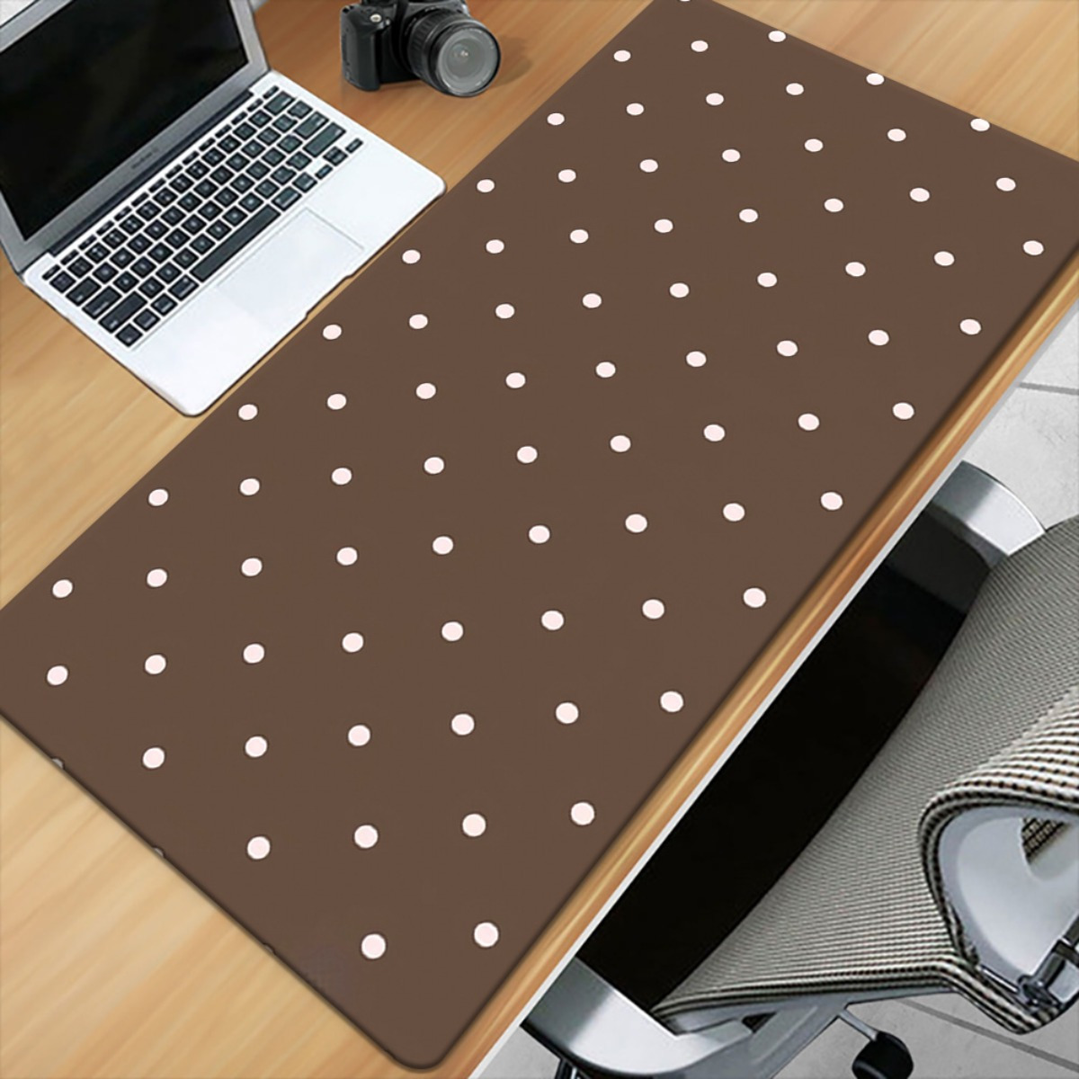 TEMU 1pc Brown And White Dots Printed Pad For Desk, Multi Functional Xxl Mousepad, Keyboard Gaming Mouse Mats, Office Computer Desk Mat.gifts For
