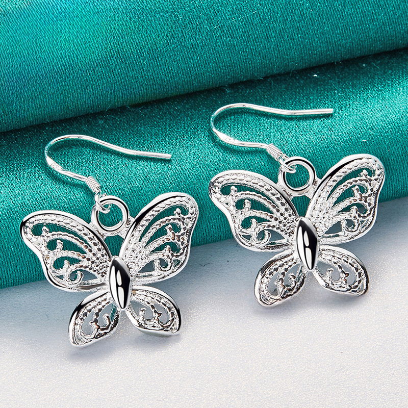 TEMU A Pair Of S925 Silver - Plated Hollow Earrings With Low - Allergy Feature - Ideal For And Gift -, For Valentine's Day And Day