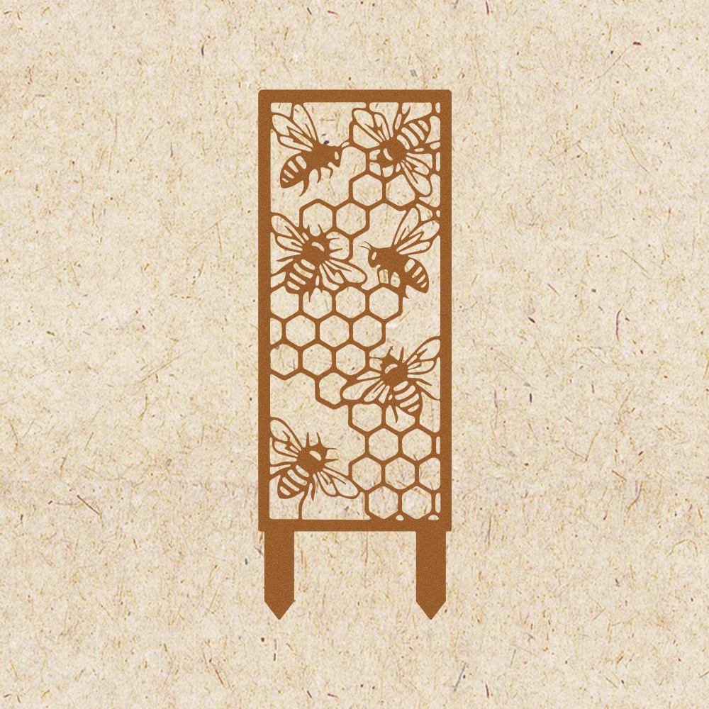 TEMU 【2D Plat】 [2D Plat] 1pc Piquet de jardin en métal rouillé avec motif d'abeille et de , de treillis pour plantes grimpantes, d'écran de jardin ou