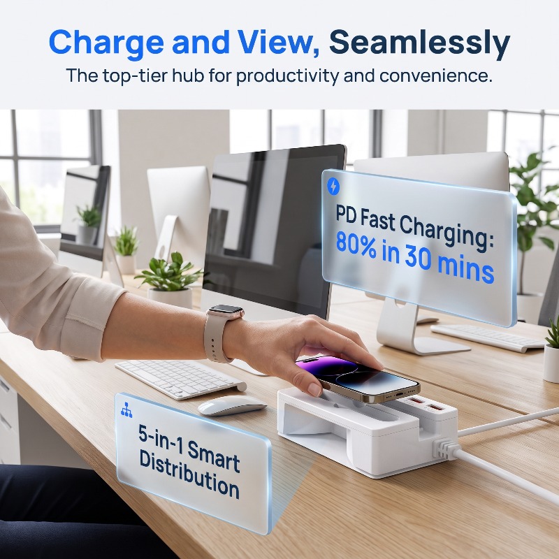 65W 5-Port USB Charging Hub with Type-C and USB-A Ports