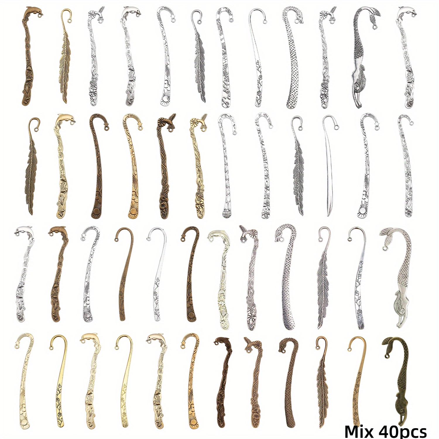 TEMU 20pcs/ 40pcs Mix Styles Hook Bookmarks Findings Metal Bookmark Hairpin Stripe Hook Vintage Bookmark Clip For Crafting Jewelry Making Charms