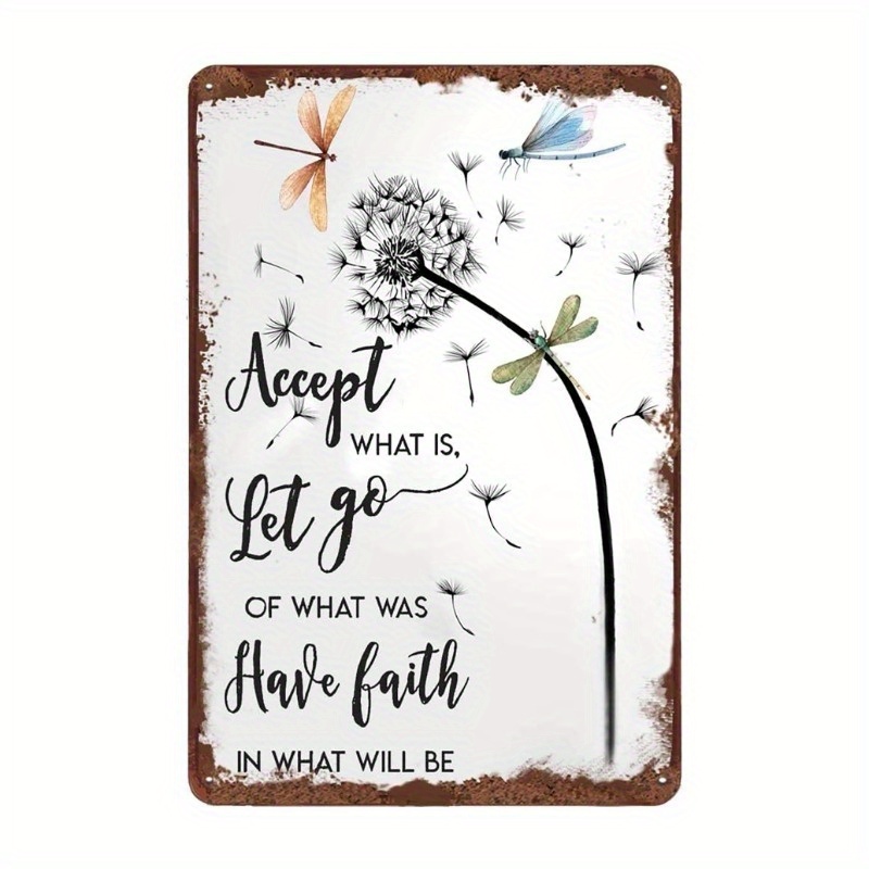 

[gentle Inspiration] Rustic 5.85" X 7.8" Wooden Sign With Inspirational Quote, Dandelions & Dragonflies - Vintage Decor For , Encouraging Of What Was And Embracing What , Inspirational Wall Decor