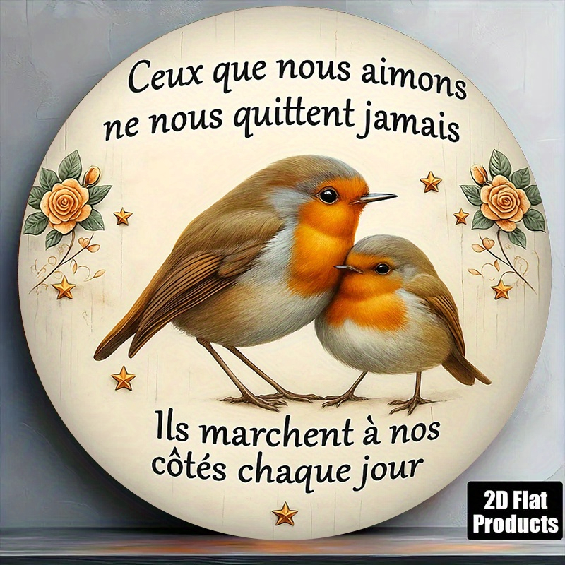 TEMU Plaque murale de française vintage 2D à plat avec et de souvenir - Décor commémoratif en bois artificiel adapté aux en deuil, plaque ronde avec