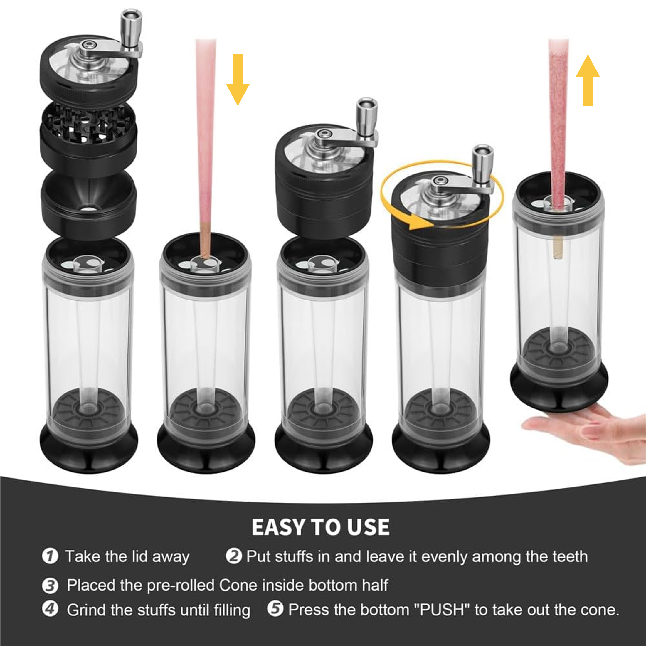 1 Set, Hand-crank Grinder | Convenient for Grinding and Storage, Large Size 110mm Pre-rolled Cone, Easy To Fill, Suitable for Friends, Birthday and Holiday Gifts, Made of Paper and Zinc Alloy