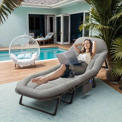 74 8 extra large outdoor folding camping bed 6 position adjustable guest bed with comfortable mattress pillow breathable fabric thick lightweight portable for backyard patio backyard lounging sleek wingback chair sturdy construction