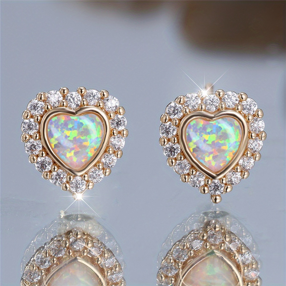 TEMU 1 Pair Golden Color White Stone Stud Earrings Synthetic Opal Claw Earrings Valentine's Day Jewelry, Without Battery