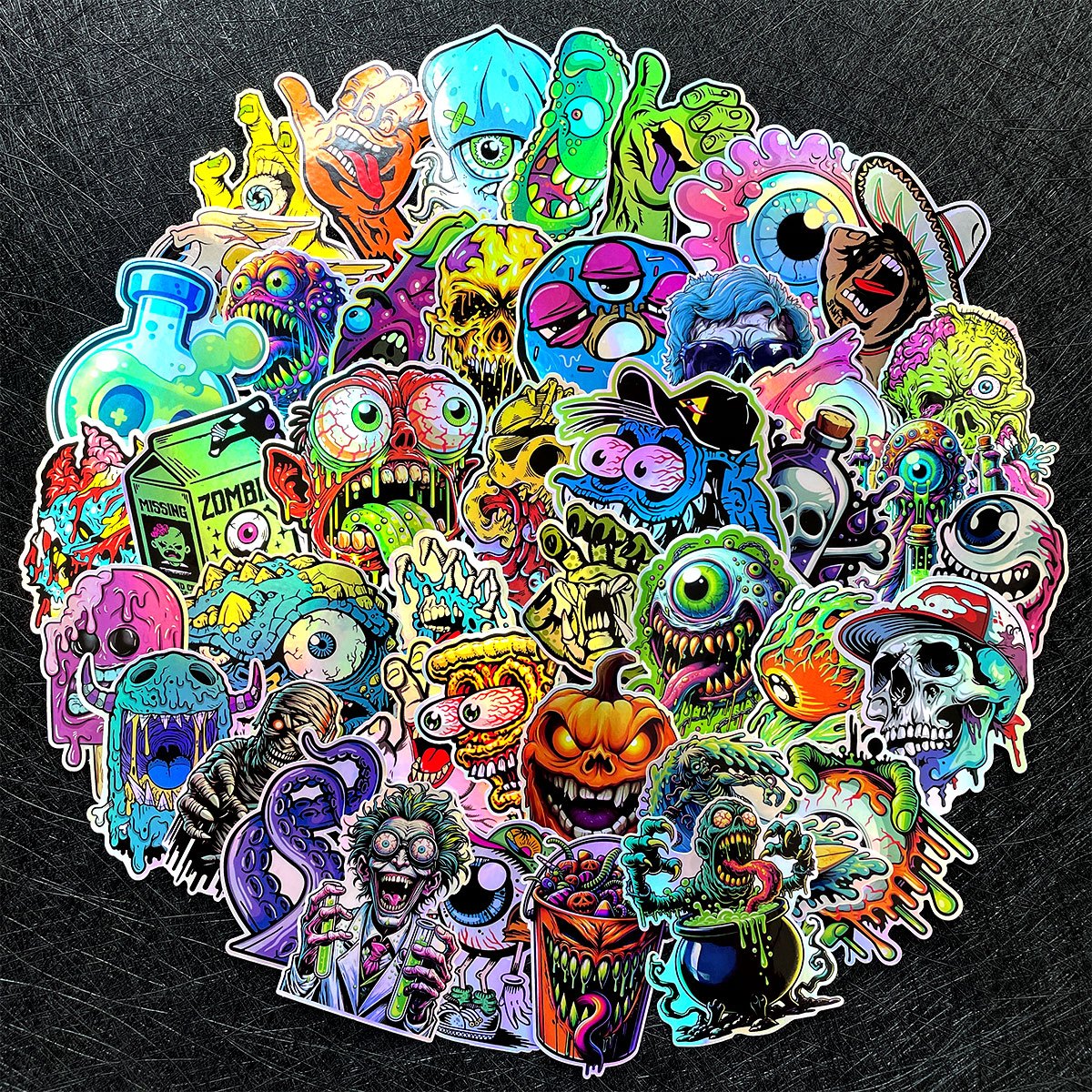 Image of 43/86pcs Horror Monster Halloween Laser Motorcycle Stickers Helmet Fuel Tank Windshield Vinyl Car Decals Accessories