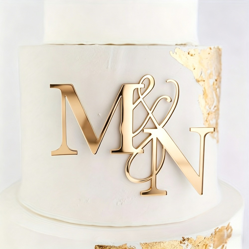 TEMU [custom Item] Wedding Initial Cake Decoration, Decoration For Wedding Cakes, Cake Decoration Letter Decoration Cake, Suitable For Weddings,