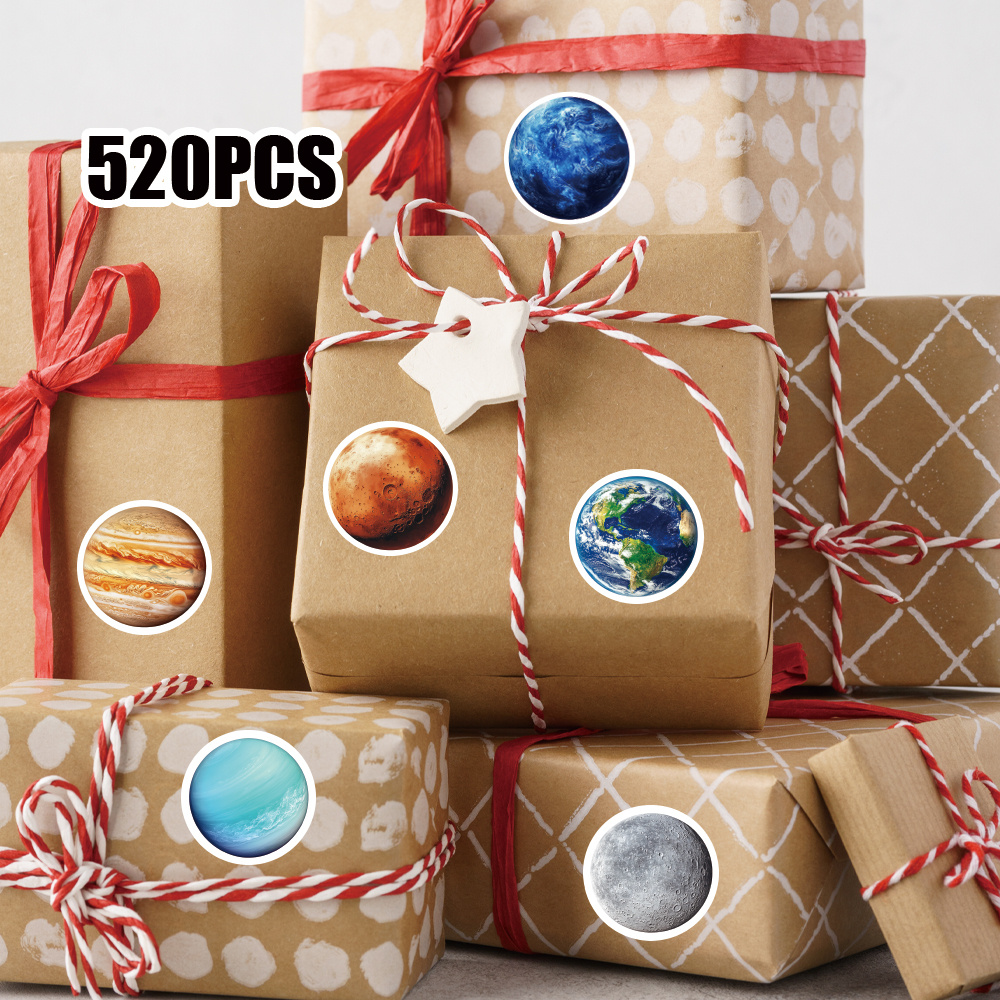 TEMU Rollo de 520 pegatinas de planetas (520 piezas/rollo = 520 piezas), aptas para regalar, con temática espacial, para libros, pasteles,