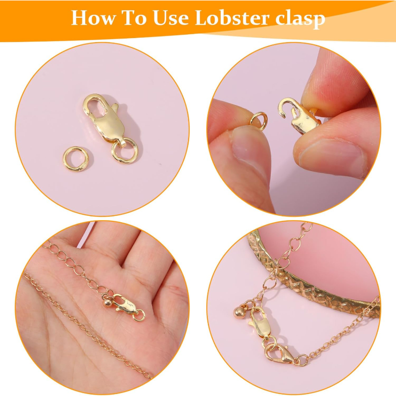 Golden Lobster Claw Clasps with Closed Jump Rings