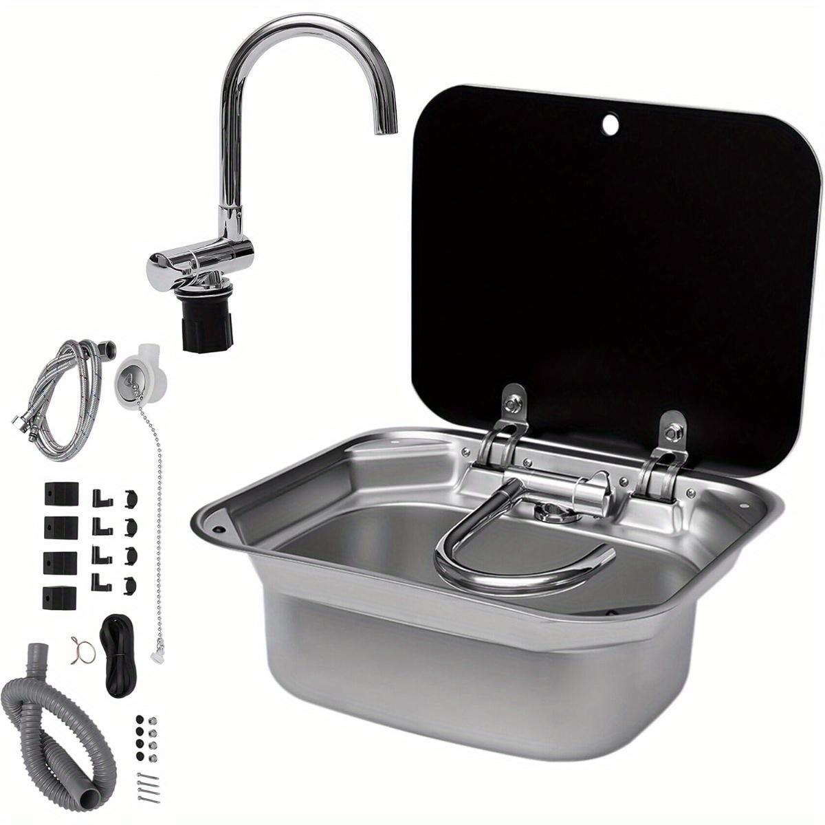 Bar Rv Sink, Kitchen Sink With Folde Faucet & Cover, 304 Stainless Steel Sinks Single Bowl Hand Wash Basin Sinks For Workstation, Rv, Boat, , Van And Bar Sink