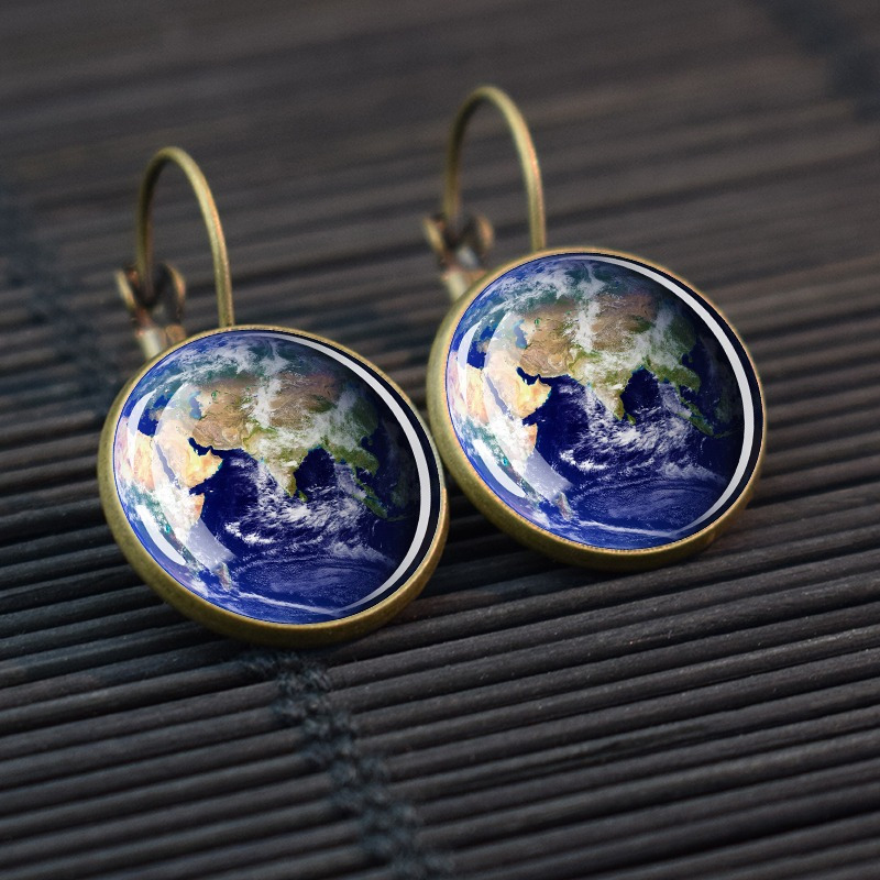 Retro Solar System Earrings Featuring Saturn, Moon, and Earth