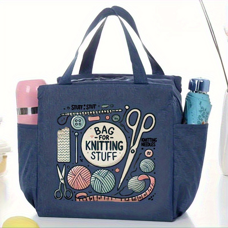 large capacity woven storage bag with zipper design machine washable craft bag suitable for knitting crochet weaving perfect gift for knitting   pattern tote bag secure zipper closure