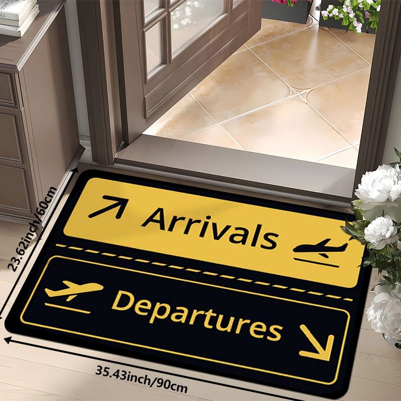 TEMU 1 paillasson à thème aéroport avec motif avion - tapis pour entrée de maison, salon, chambre - décoration de voyage noir et doré, cadeau idéal
