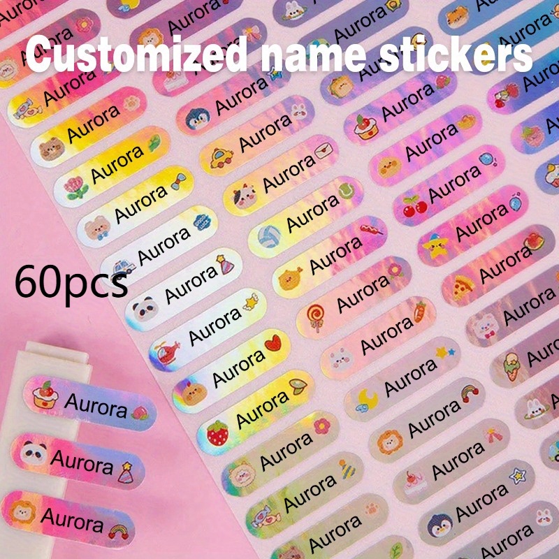 Image of Custom Mini Name Tags, Laser Shiny And Colorful, Personalized Design For Daycare With Vibrant Cartoon Labels, For Office Use, Stationery, Pencils, Water Bottles, And Classification Stickers
