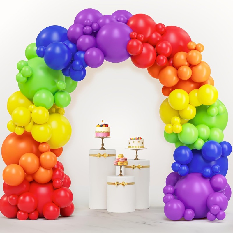 TEMU Joyin 144pcs Rainbow Balloon Arch Kit, 6 Assorted Colors Balloons Arch Kit Different Sizes 18 12 10 5 Inch With Instruction For Birthday Party