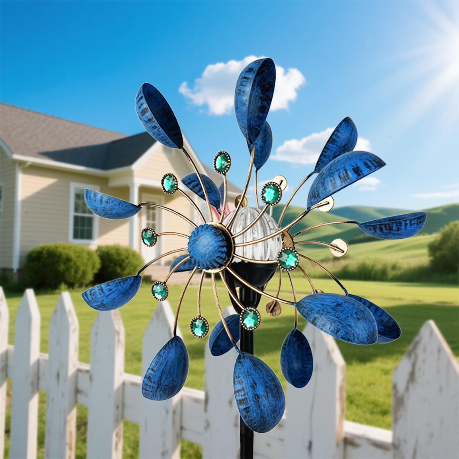 TEMU [3d] [3d] Outdoor Windmill, Solar-powered Glass Ball With Led Lighting, Outdoor Motorized Windmill With Cracked Glass Ball, Decorative Garden