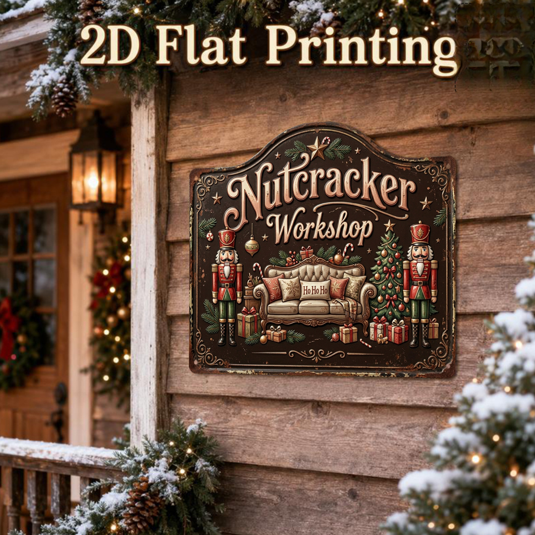 TEMU 2d Flat, Retro Wooden Nutcracker Workshop Christmas Theme Slogan Memorial Plaque, For Wooden Craft Outdoor Wall Decoration Suitable For Bars,