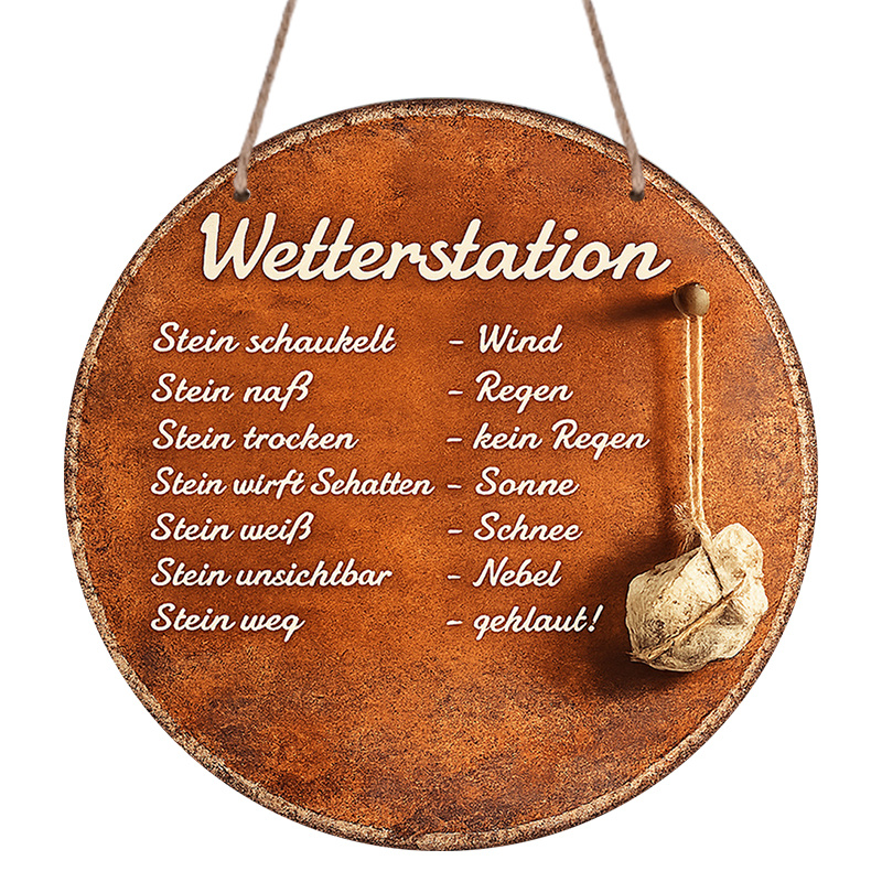 TEMU 2D Flach, . Rundes Vintage Aluminium Metallschild, Geeignet & Veranda Vintage Deutsche Wetterstation Schild - Runde Wetterstation Plakette mit