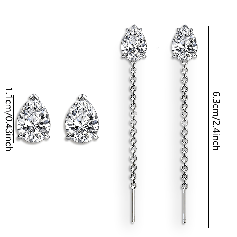 TEMU 4pcs Inlaid Synthetic Zirconia Water Drop Chain Tassel Ear Drop, Suitable For Parties And Banquets, Easy And Sexy, For Wearing And Valentine's