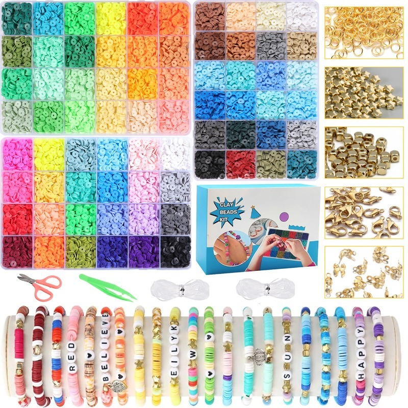 

Craftydelights 2400/3500/7200pcs Clay Beads And Charms Bracelet Making Kit, Diy Craft Set With Plastic Beads, Assorted Colors, Alphabet Letters, Scissors & String For Jewelry Making Gifts