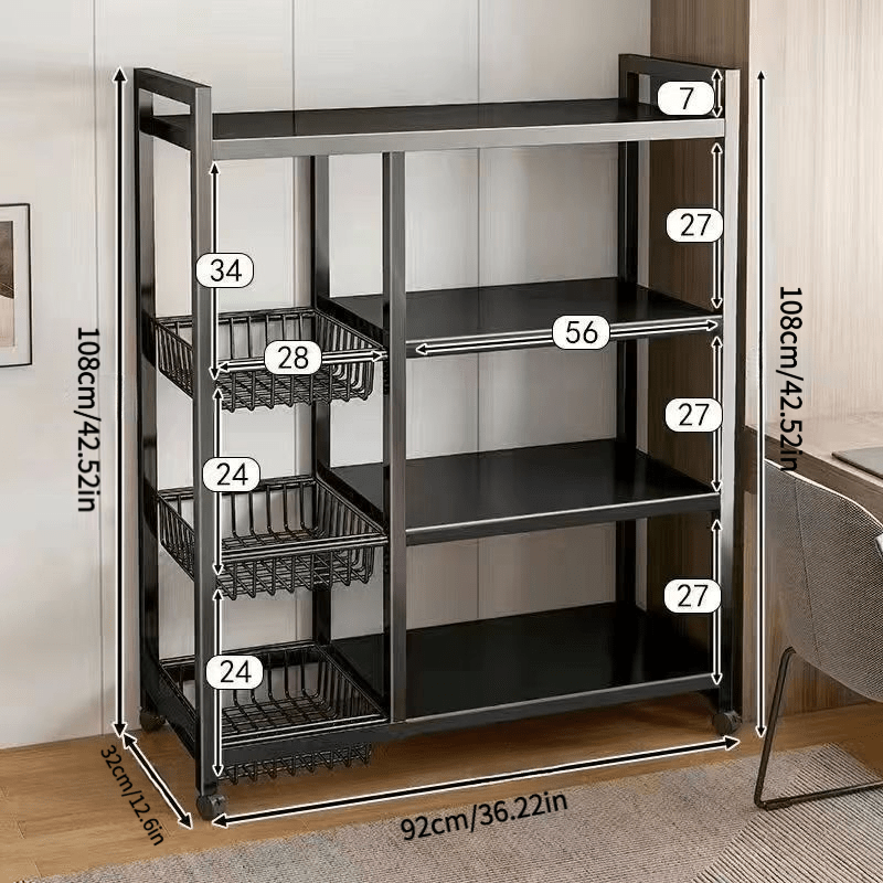 heavy duty four tier adjustable storage rack with 3 metal baskets space saving vertical organizer easy to assemble sturdy frame suitable for kitchen garage bathroom office ideal for small spaces and heavy   kitchen storage 7