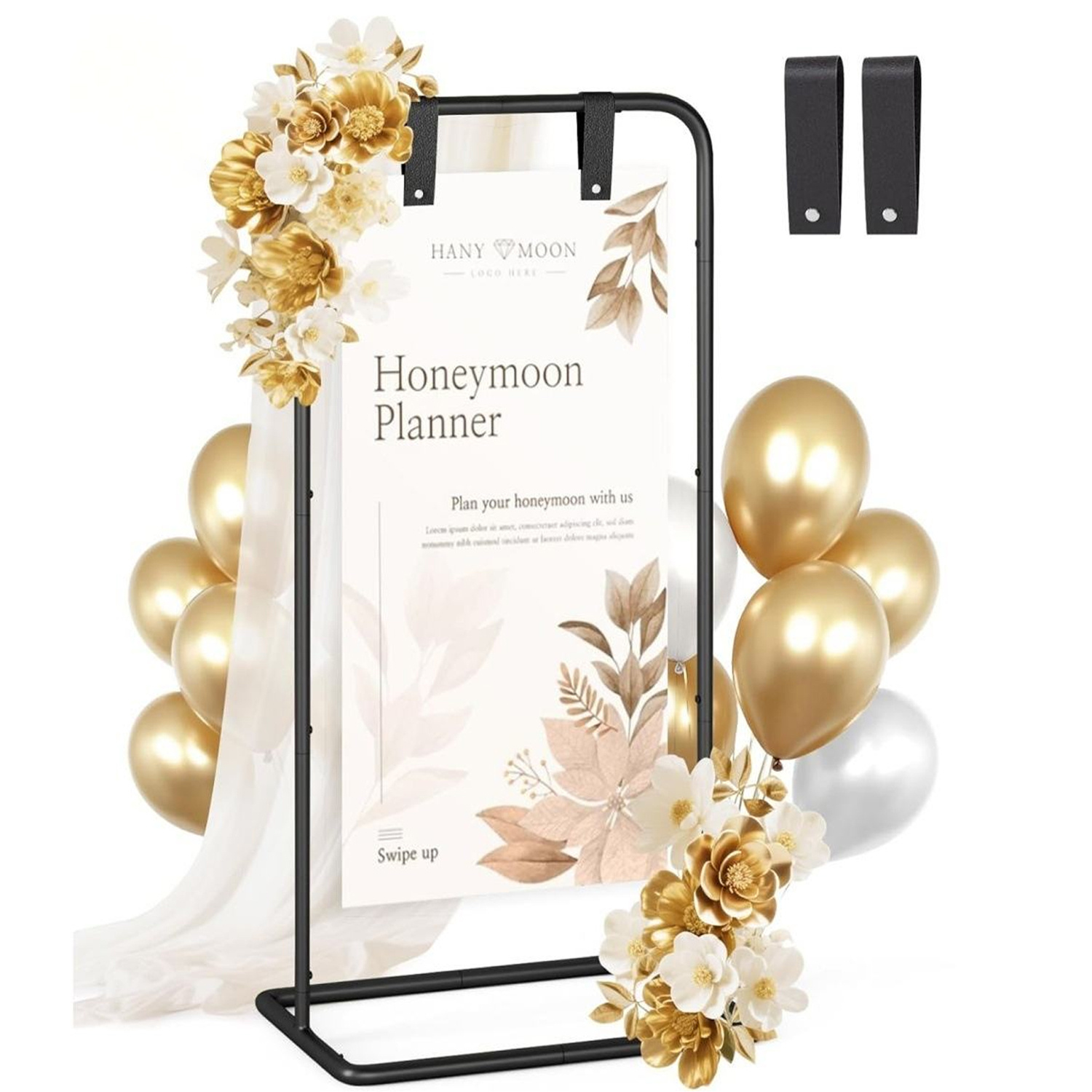 TEMU 1pc Wedding Sign Holder Stand 175 X 80cm Welcome To Sign Holder With 2pcs Leather Hanging Straps Heavy Duty Easel Stand Metal Floor Standing