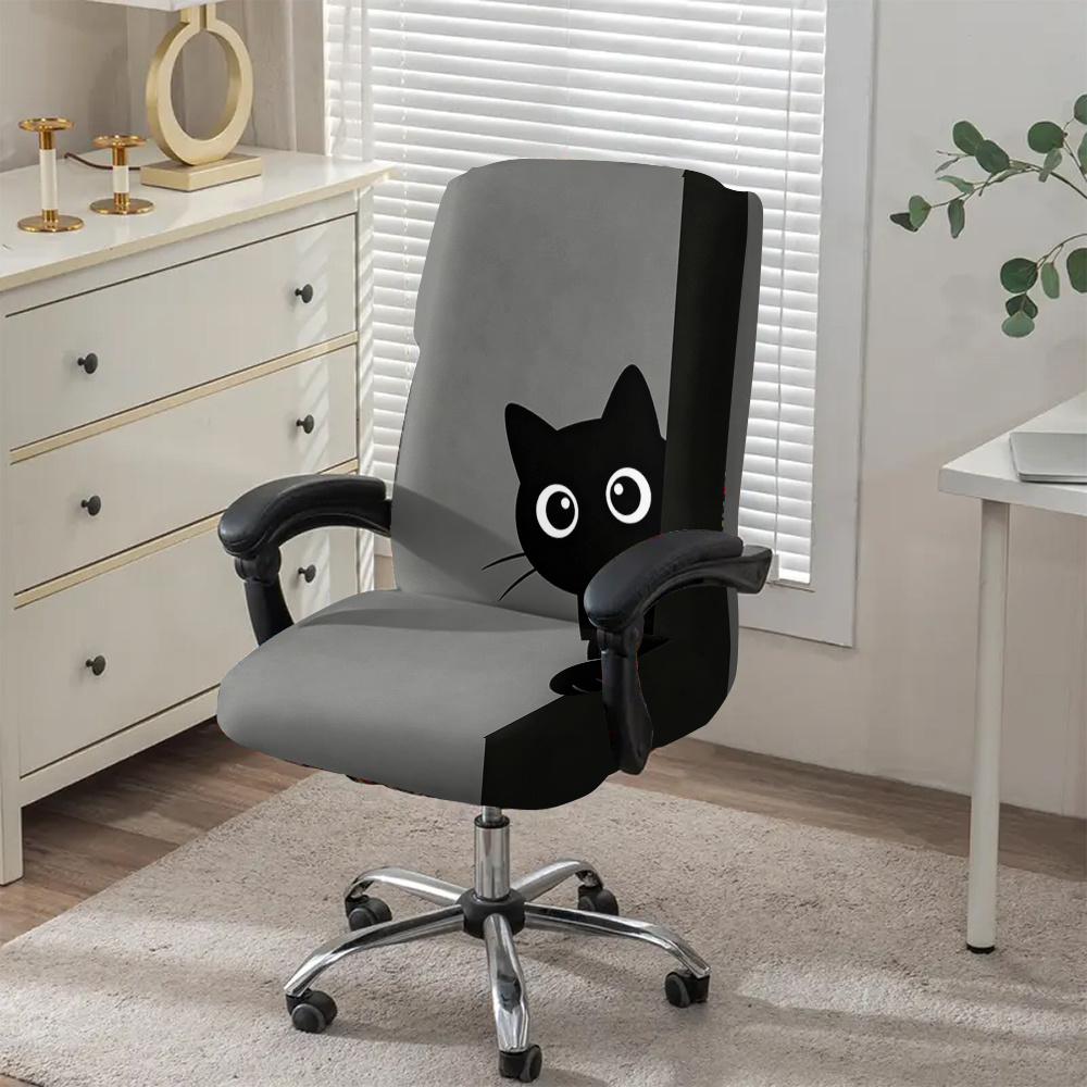 TEMU 1pc Peeking Black Kitten Office Chair Cover, Fabric With Elastic Detachable And Machine Washable Chair Cover. Suitable For Office, Bedroom And