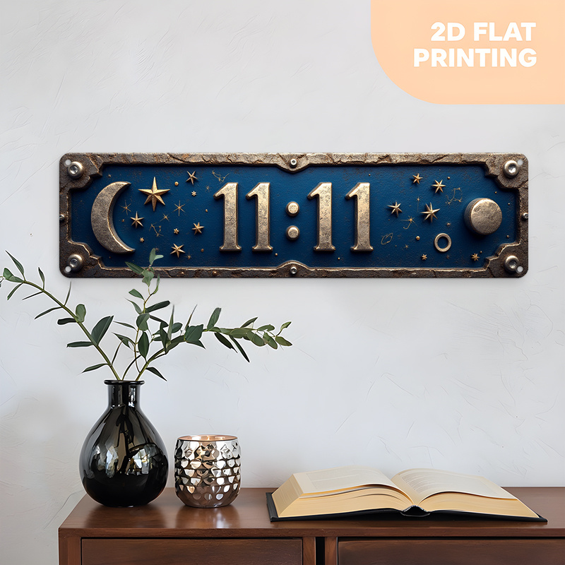 TEMU 2d Flat - A Vintage-style Aluminum Sign Featuring '11:11', Measuring 10x40 Cm (3.9x15.7 Inches) - Ideal For Decorating Your Home, Bathroom,